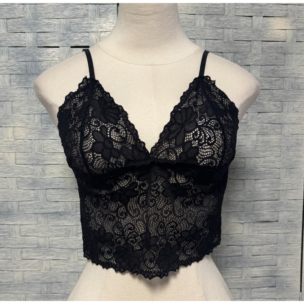 Black Lace Bralette Crop Top‎ Camisole Adjustable Straps Women